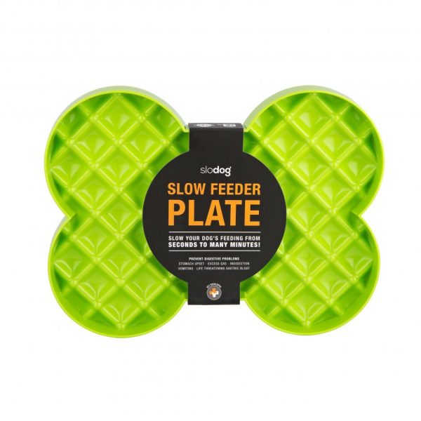 Lickimat Slo Dog Slow Feeder Plate Green Bone Shaped Dog Feeding Plate