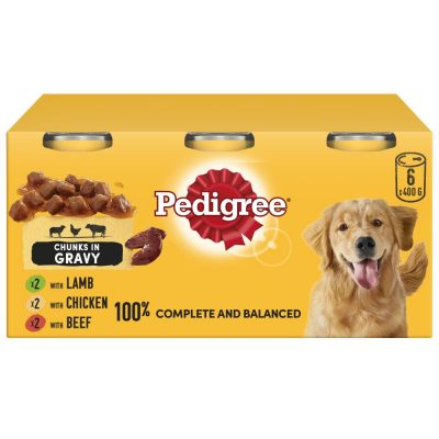 Pedigree Adult Dog Food Tins Mixed in Gravy 6PK