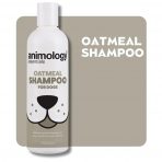 A 250ml white bottle of Animology Essentials Oatmeal Shampoo for Dogs set against a neutral taupe rounded background tile with bold white text reading "OATMEAL SHAMPOO