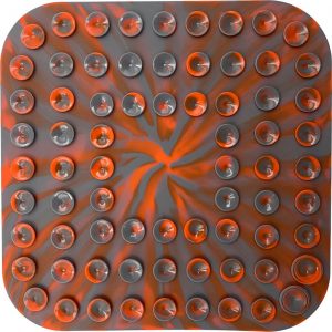 suckers on reverse of orange and grey lick mat for dogs