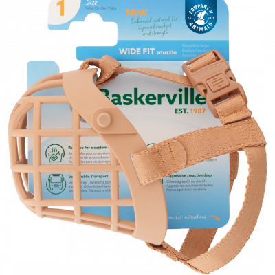 Baskerville Wide Fit Dog Muzzle on display card