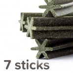 Close up of star shaped dog dental sticks out of the packet