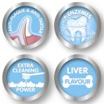 Four circular icons showing features and benefits of the dental kit