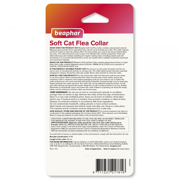 Beaphar Soft Cat Flea Collar Twin Pack Back of pack Beaphar Soft Cat Flea Collar Twin Pack Back of pack