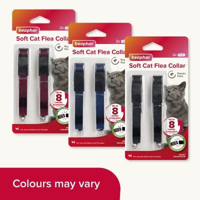 Set of 3 different colour twin pack cat flea collars