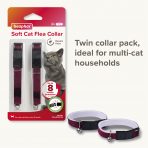 Twin Pack Soft Cat Flea Collar in Red in blisterpack with two collars open in froint of pack. text reads "Twin collar pack, ideal for multi-cat households"