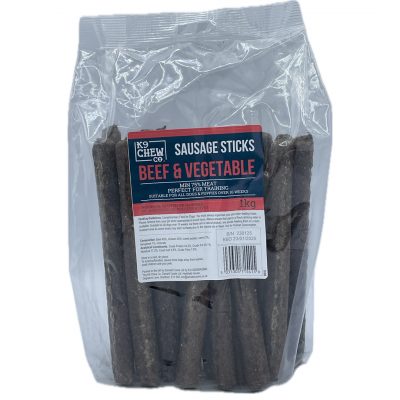 1kg Bag of Beef & Vegetable 20cm Sausage Sticks Dog Treats