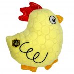 Yellow Chicken Plush Dog Toy with orange feet and beak and red crest