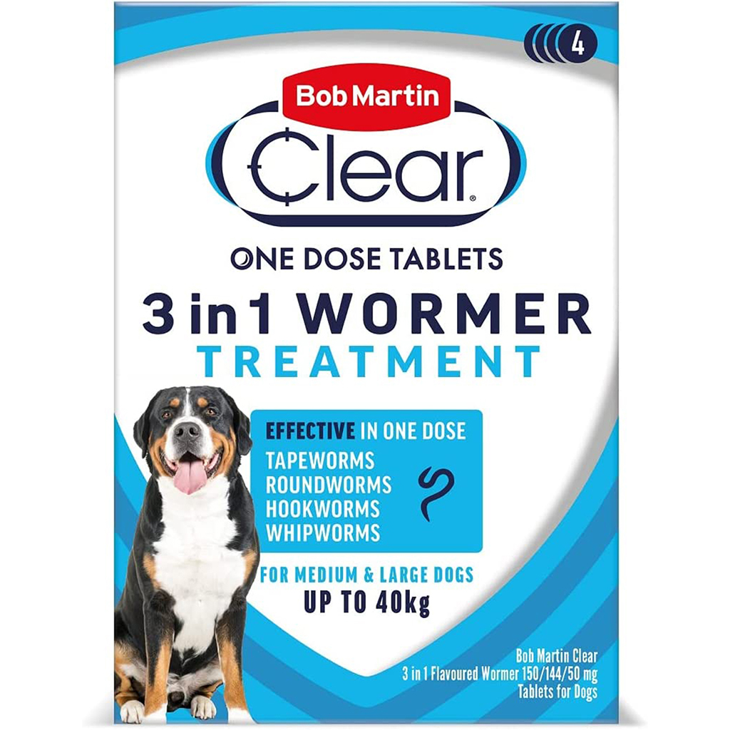 Packet of Dog Worming Tablets with a large breed dog on front