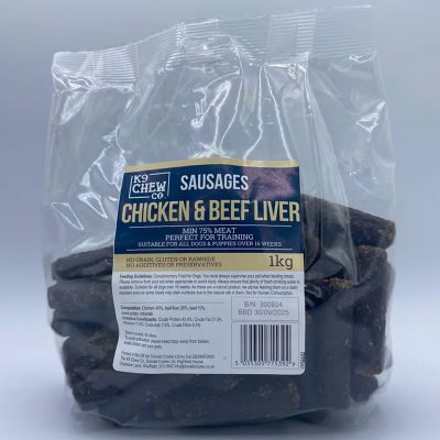 1kg bag of small chicken & Beef Liver sausage dog treats