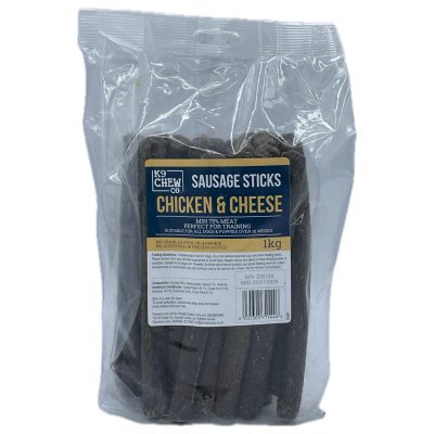 1kg Bag of Chicken & Cheese 20cm Sausage Sticks Dog Treats
