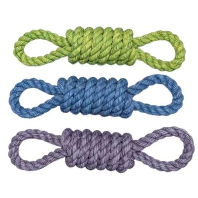 Set of three coloured rope dog tug toys