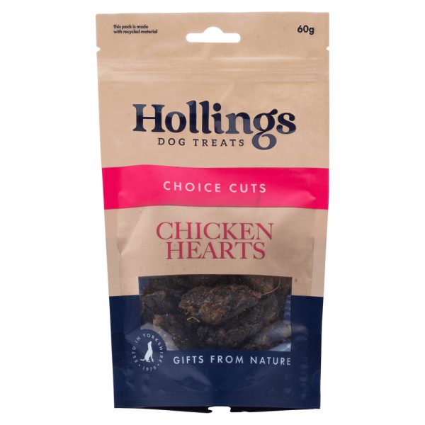 Hollings Chicken Hearts Front 1000 Bag of Chicken Hearts Natural Dog Treats