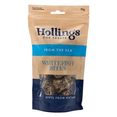 75g bag of Hollings whitefish cube dog treats