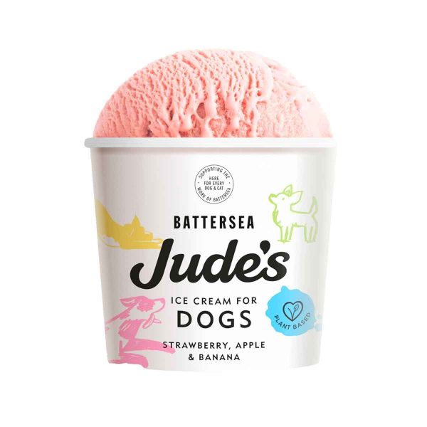 Judes Doggy Ice Cream Strawberry, Apple Banana 90ml Tub of Pink Judes Doggy Ice cream