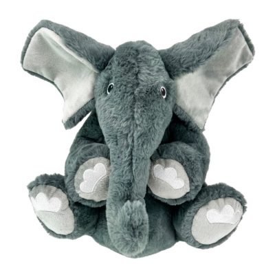 XL Grey elephant plush dog toy with white ears and feet