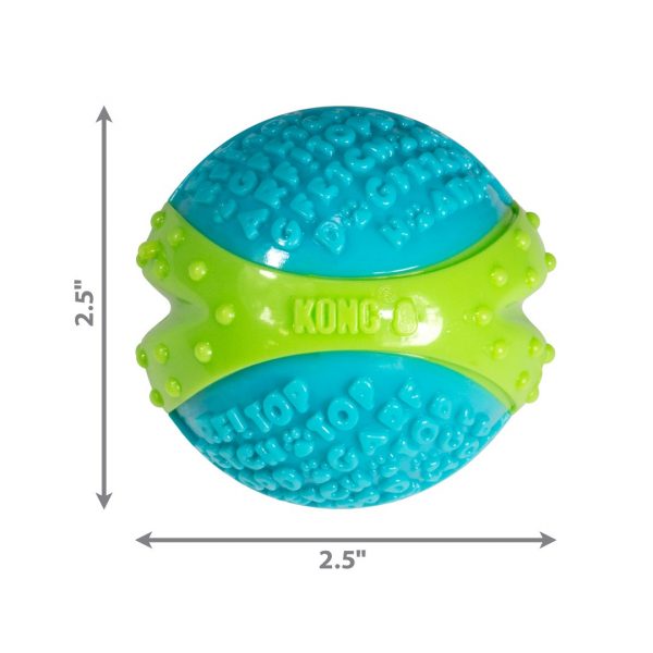 KONG CoreStrength Med Dimensions 1080px Blue and Green Tough Dog Ball with Dimensions