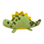 Cute plush Green Kong Dinosaur dog toy with yellow spines on back