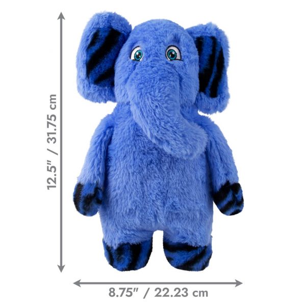 KONG Jungle Jamz Elephant Dimensions 1080px Cute blue KONG plush elephant dog toy with dimensions