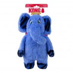 Cute blue KONG plush elephant dog toy on branded card hanger