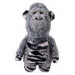 Cute Grey KONG Gorilla plush dog toy with black and white stripes on belly, hands and feet