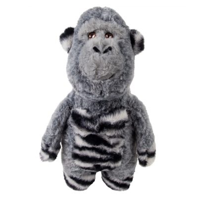 Cute Grey KONG Gorilla plush dog toy with black and white stripes on belly, hands and feet