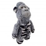 Cute Grey KONG Gorilla plush dog toy with black and white stripes on belly, hands and feet - facing right