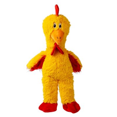 Medium/Large Yellow KONG chicken plush dog toy, red feet and under wings