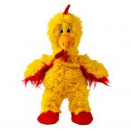 Small Yellow KONG chicken plush dog toy, red feet and under wings