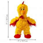 Medium/Large Yellow KONG chicken plush dog toy, red feet and under wings with dimensions