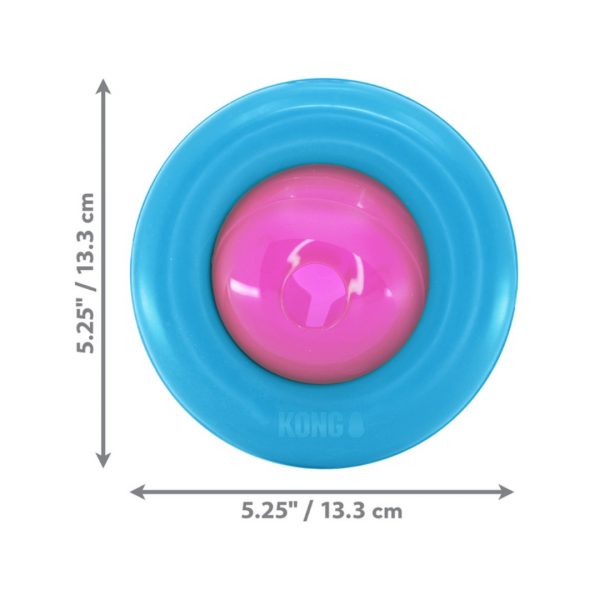 KONG Puppy Gyro Dimensions 1080px KONG Puppy Gyro Blue Ring, Pink centre ball, with product dimensions