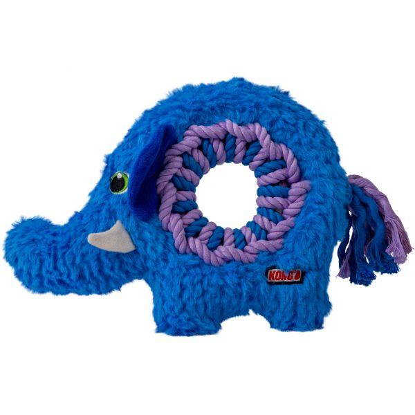 KONG RingaRoos Elephant 1080px Blue Elephant Dog Toy with rope ring centre