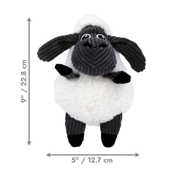 KONG Sherps Floof Sheep Dimensions 1080px Product size graphic for the KONG Sherps Floof Sheep dog toy against a white background. Features clear black dimension lines marking the precise height and width measurements of the plush sheep toy, helping local pet owners ensure it is the correct size for their dog before ordering online