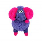 Full studio shot of a KONG Sherps Floofs Big Horn plush dog toy against a plain white background. The toy features a soft, ultra-plush pink fleece body with big, curled purple fleece horns and floppy purple ears. A long-lasting, soft texture toy designed for interactive play and comforting companionship, available from MAH Pet Supplies in Clowne.