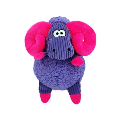 Full studio shot of a KONG Sherps Floofs Big Horn plush dog toy against a plain white background. The toy features a soft, ultra-plush pink fleece body with big, curled purple fleece horns and floppy purple ears. A long-lasting, soft texture toy designed for interactive play and comforting companionship, available from MAH Pet Supplies in Clowne.