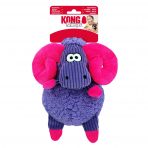 The KONG Sherps Floofs Big Horn plush dog toy attached to its authentic red and white KONG cardboard retail backing card, isolated on a white background. The packaging displays the official KONG branding and highlights the "Sherps Floofs" range name