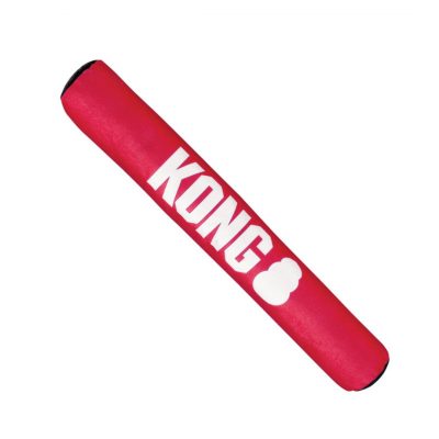 Large Red KONG tubular stick dog toy with KONG writing and logo in white on the side