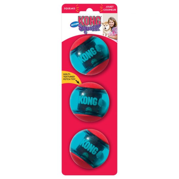 KONG Squeezz Action Ball Med 3pk 1024 pack of 3 KONG blue and red dog balls
