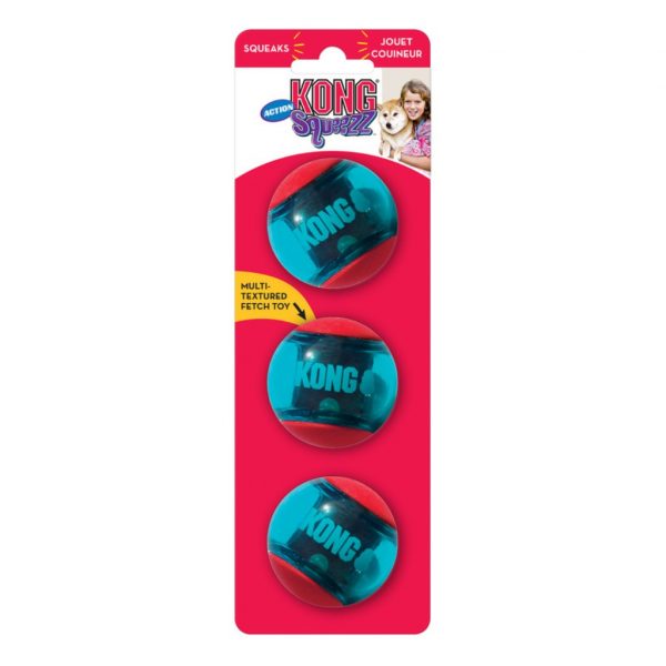 Pack of 3 Blue and Red KONG Dog Balls