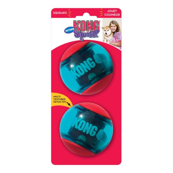 KONG Squeezz Action Balls 2pk Large 1024 pack of 2 Large Blue & Red KONG Dog balls