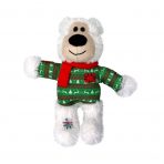 White KONG Bear dog toy in green Xmas jumper and red scarf