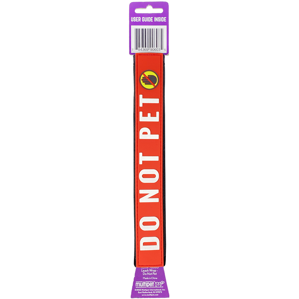 Dog Leash Wrap with DO NOT PET message white on red