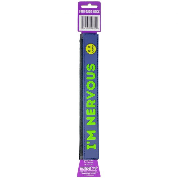 M90605 Im Nervous Leash Wrap 1024 Dog Leash Wrap with "i'm Nervoise" message green on blue