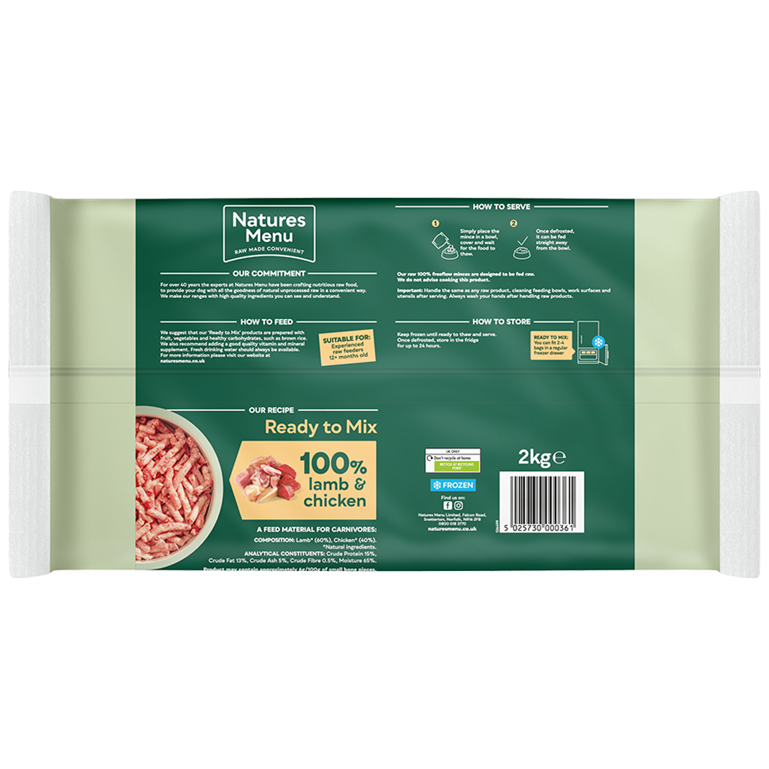 Natures Menu Raw Freeflow Lamb & Chicken Mince 2kg Raw Dog Food - Image 2