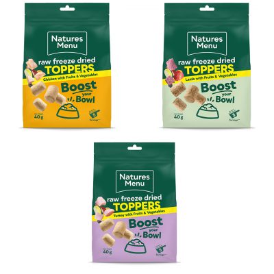Set of 3 packs of Raw Freeze Dried Dog Food Toppers in Lamb,m Chicken and Turkey