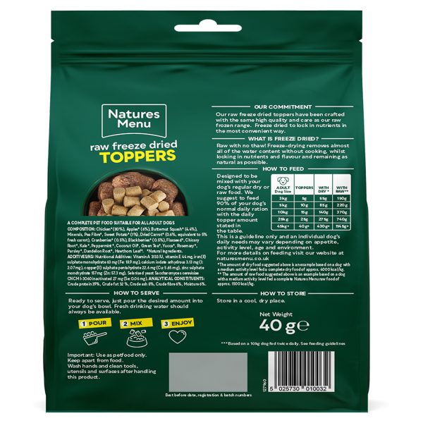 Natures Menu Raw Freeze Dried Toppers 40g Chicken BOP 1080px Natures Menu Raw Freeze Dried Toppers 40g Chicken BOP 1080px