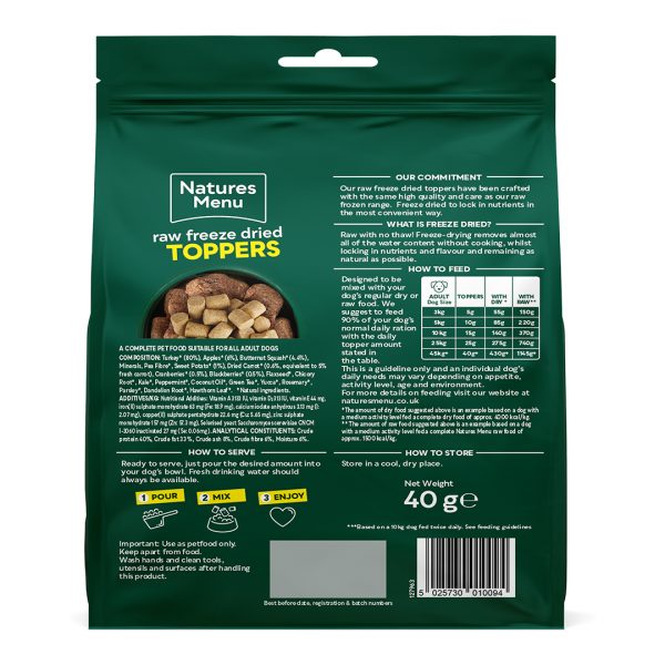 Natures Menu Raw Freeze Dried Toppers 40g Turkey BOP 1080px Natures Menu Raw Freeze Dried Toppers 40g Turkey BOP 1080px