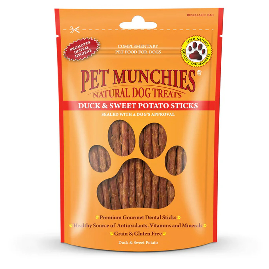 Orange Pack of Pet Munchies Duck & Sweet Potato Stick Dog Treats
