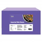 Purple box of Mini Bone Dog treats 10kg with picture of a bowl of the treats on the side
