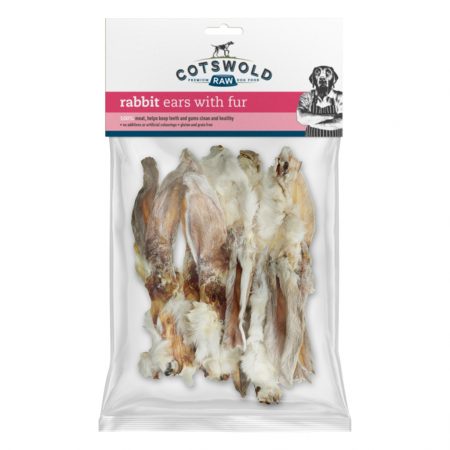 100g bag of Cotswold Raw Rabbits Ears with fur